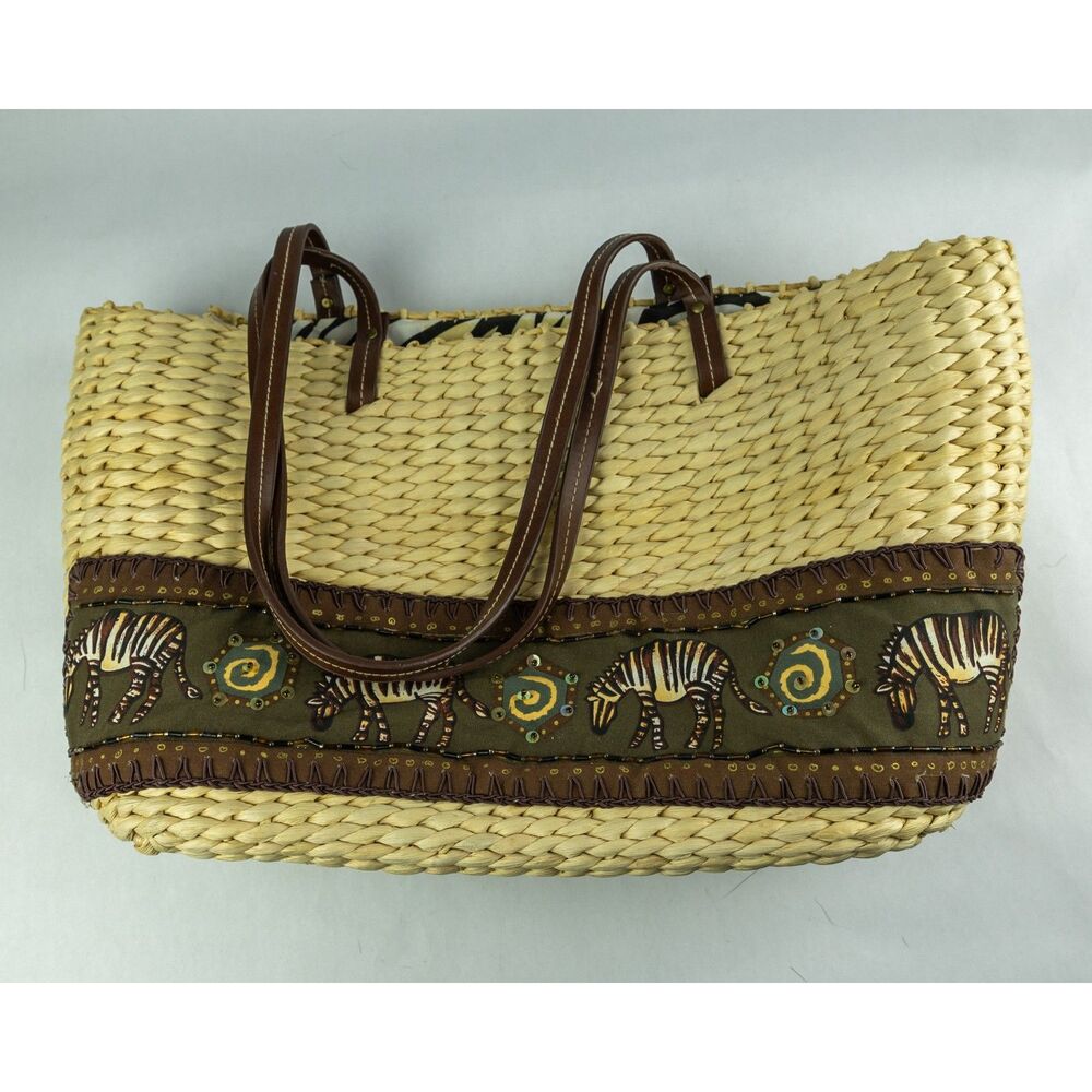 Preston & York Woven Zebra Corn Husk Tote Purse